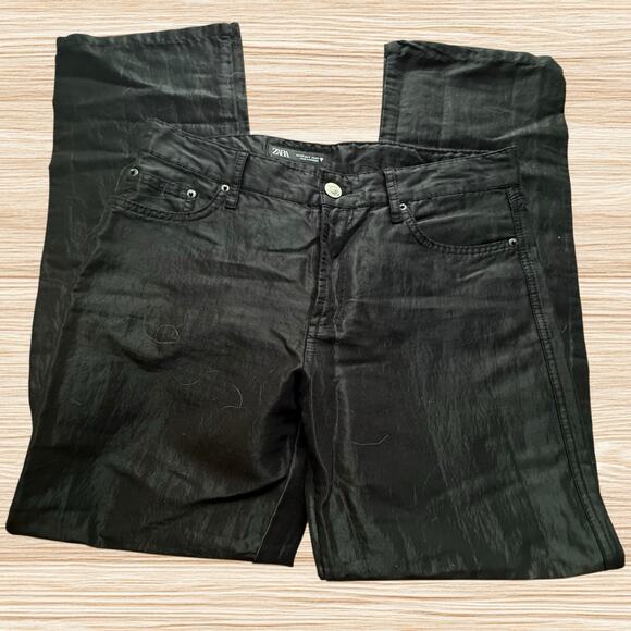 Zara NEW Black Wide Leg Jeans Sz 6/30 Womens Cotton Waxed or Silky Wash Unique - Picture 6 of 9